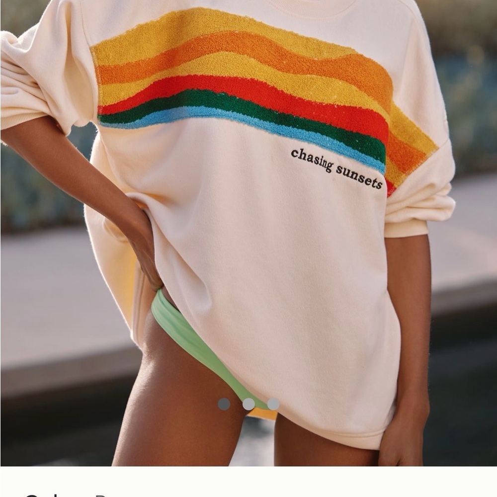 Anthropologie Chasing Sunsets Cream Sweatshirt with Multicolor Stripes